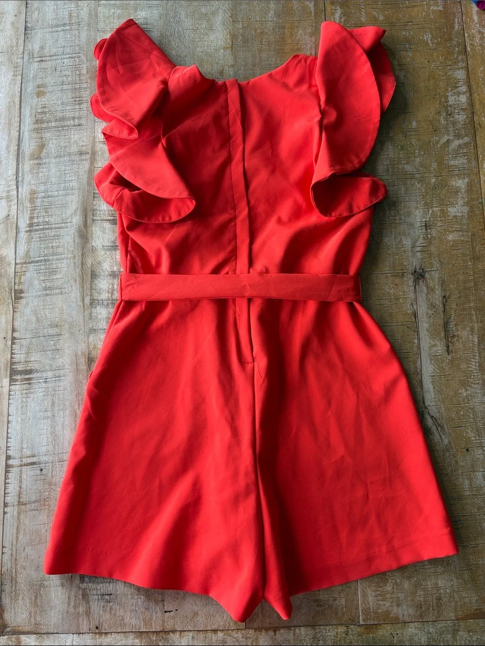 GB Girls Red Ruffle Sleeve Belted Romper size 16